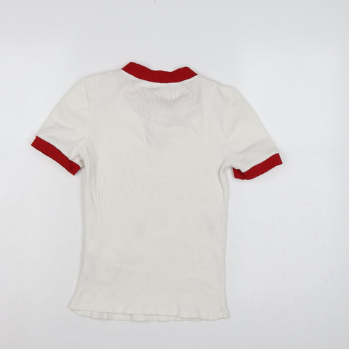 Zara Women White Red Ringer Ribbed Short Sleeve T-Shirt Size S