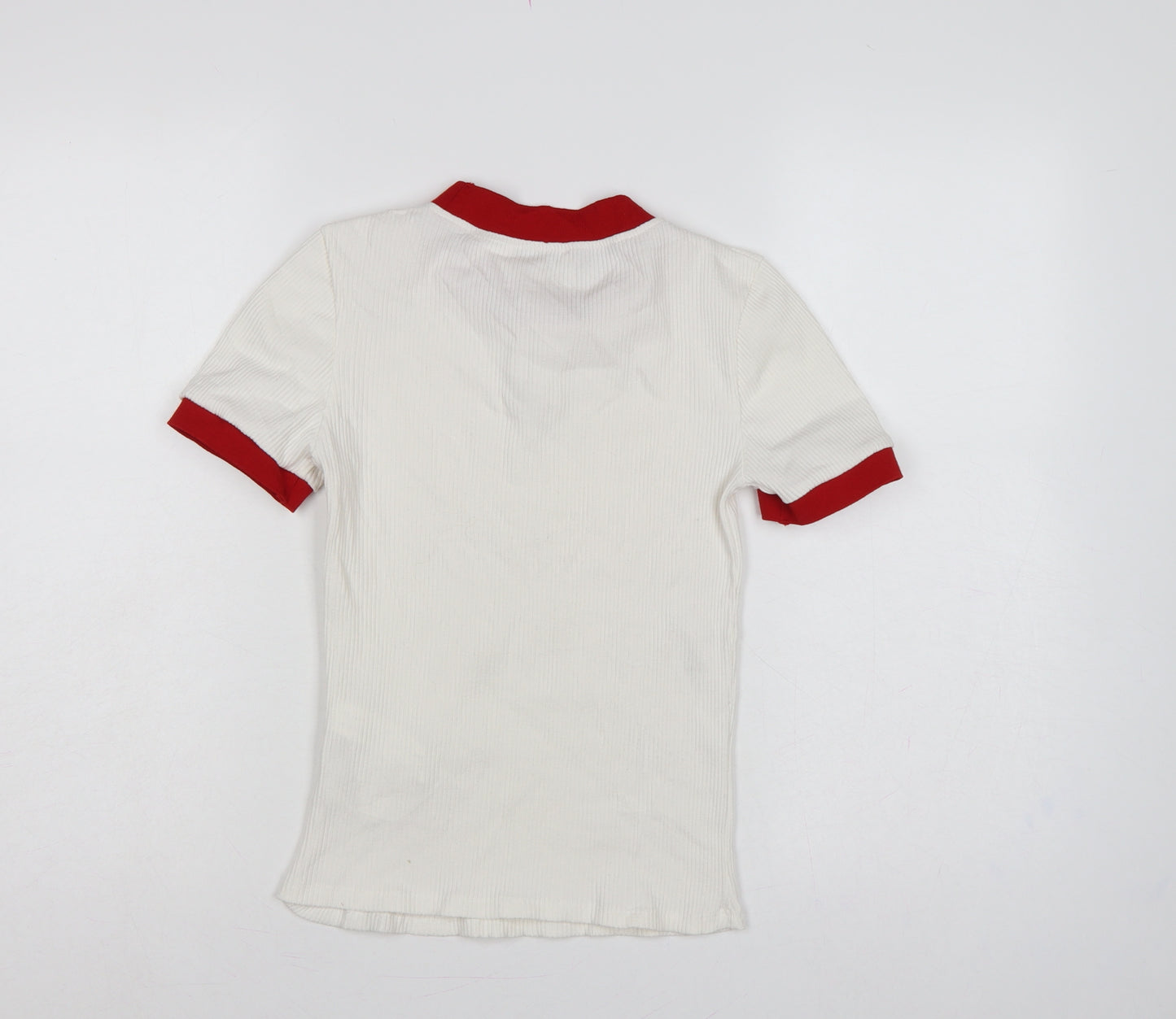 Zara Women White Red Ringer Ribbed Short Sleeve T-Shirt Size S