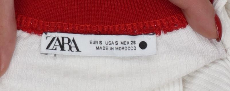 Zara Women White Red Ringer Ribbed Short Sleeve T-Shirt Size S