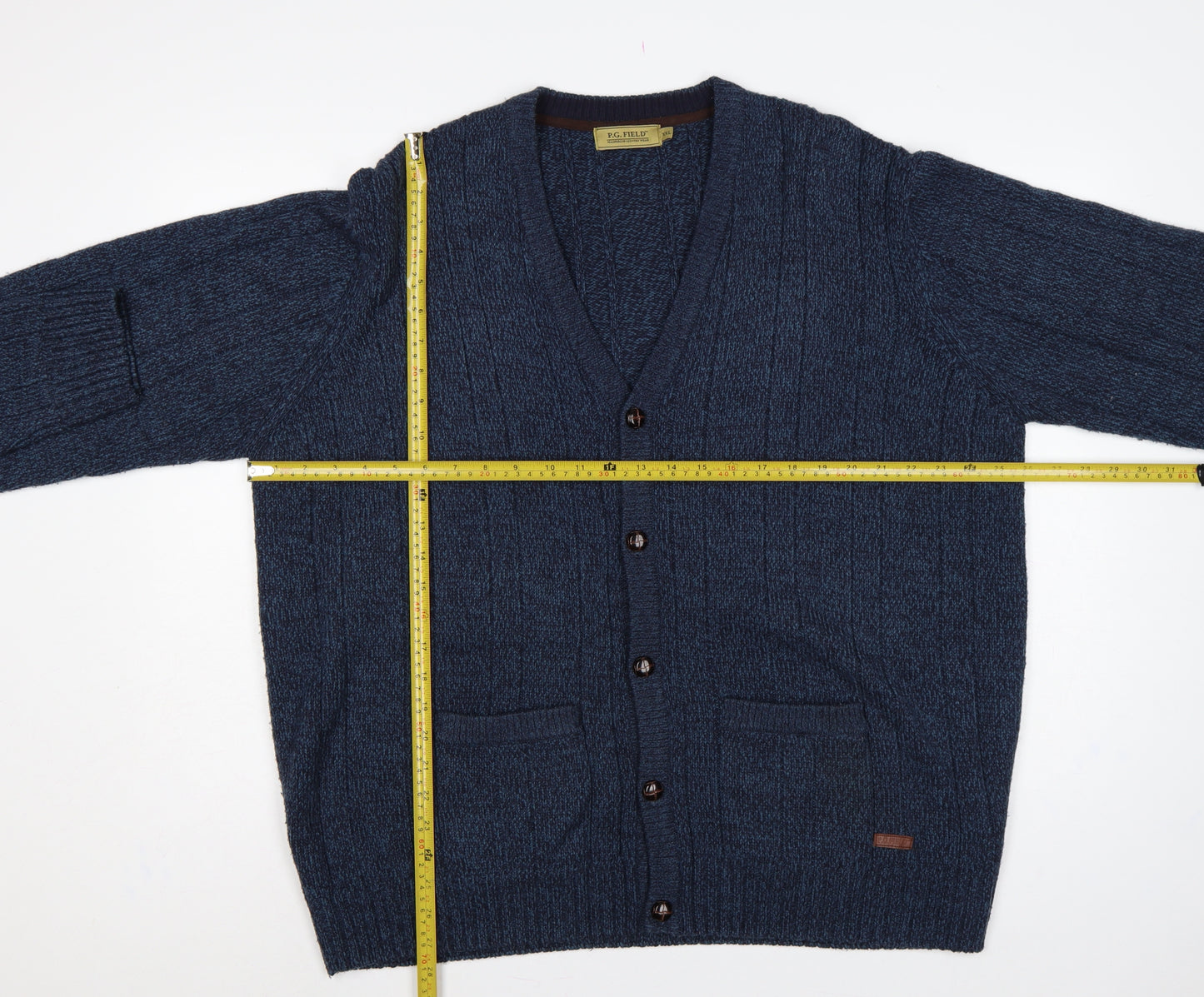 P.G. Field Men’s Blue 2XL Button V-Neck Knit Cardigan Pockets