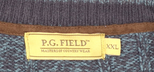 P.G. Field Men’s Blue 2XL Button V-Neck Knit Cardigan Pockets