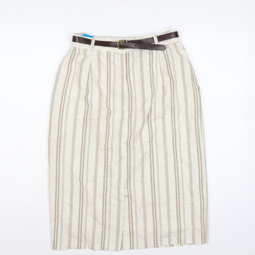 The Inside Story Women Beige Stripe UK 14 Pencil Knee Skirt Belt