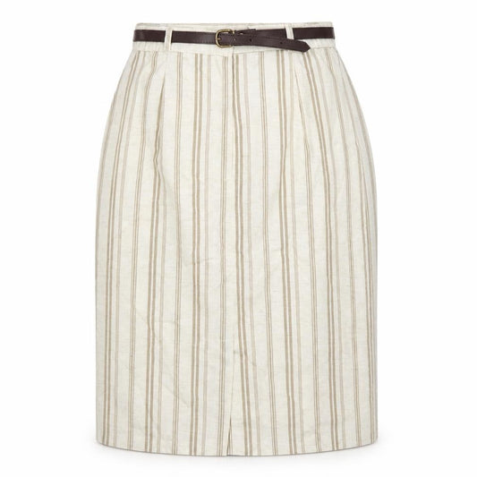 The Inside Story Women Beige Stripe UK 14 Pencil Knee Skirt Belt
