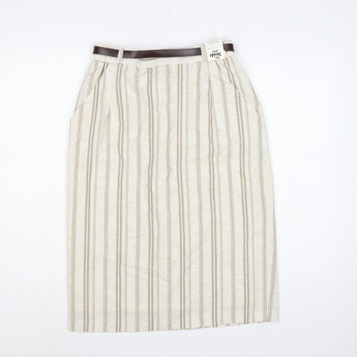 The Inside Story Women Beige Stripe UK 14 Pencil Knee Skirt Belt
