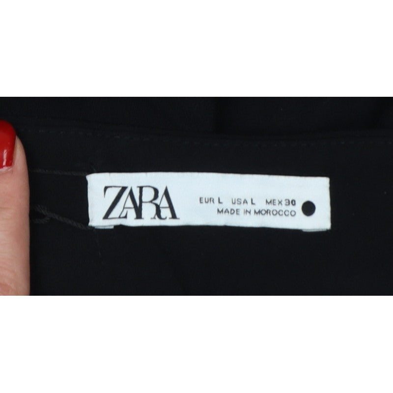 Zara Women’s Black L High Rise Wide Leg Dress Trousers