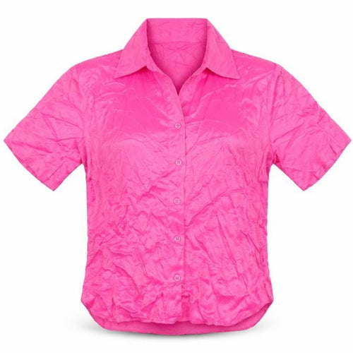 Zara Women Pink XS Viscose Short Sleeve Collared Button-Up Shirt