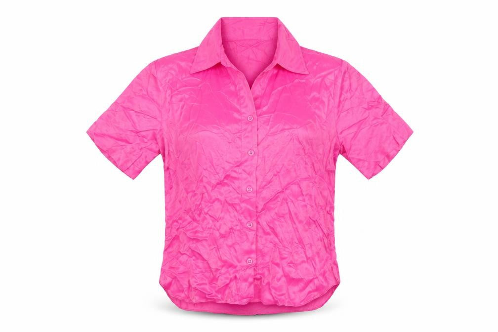 Zara Women Pink XS Viscose Short Sleeve Collared Button-Up Shirt