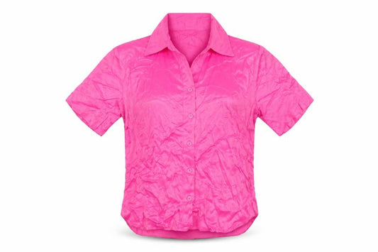 Zara Women Pink XS Viscose Short Sleeve Collared Button-Up Shirt