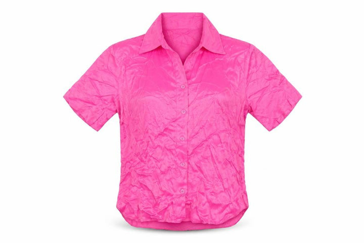 Zara Women Pink XS Viscose Short Sleeve Collared Button-Up Shirt