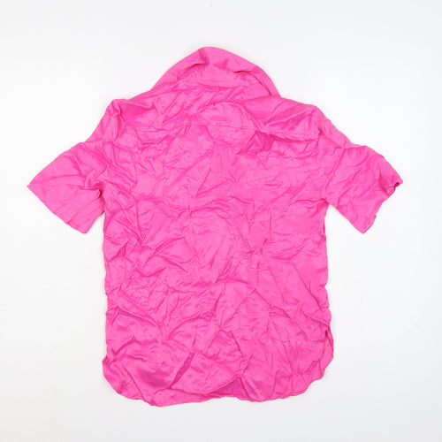 Zara Women Pink XS Viscose Short Sleeve Collared Button-Up Shirt