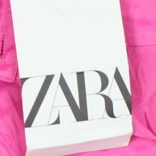 Zara Women Pink XS Viscose Short Sleeve Collared Button-Up Shirt