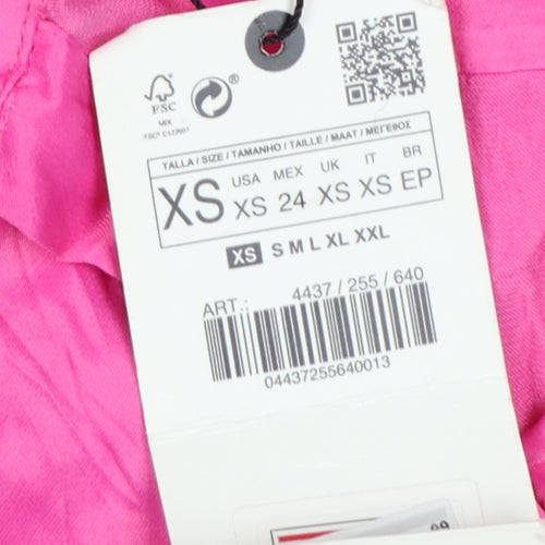 Zara Women Pink XS Viscose Short Sleeve Collared Button-Up Shirt