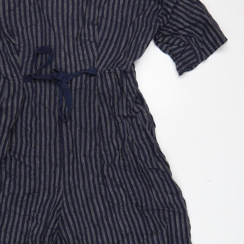 Kin Women’s Blue Striped Size 14 Wide-Leg V-Neck Jumpsuit