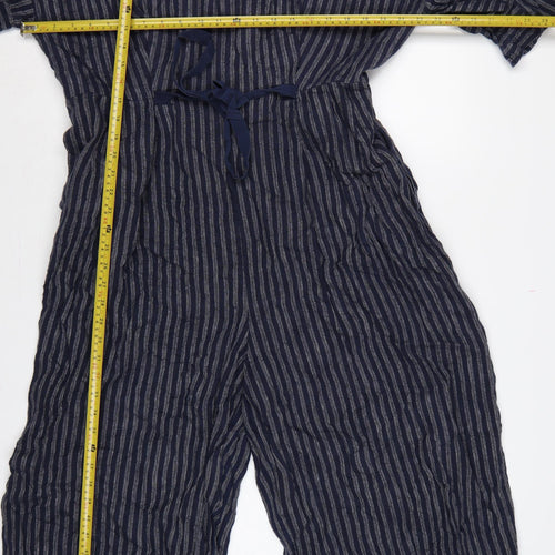 Kin Women’s Blue Striped Size 14 Wide-Leg V-Neck Jumpsuit