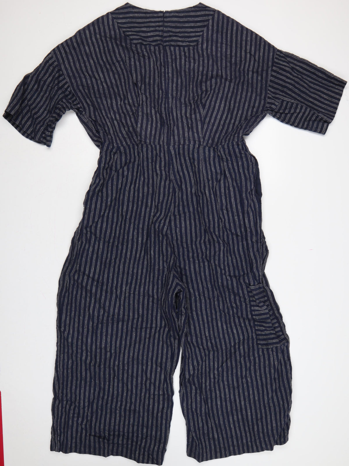 Kin Women’s Blue Striped Size 14 Wide-Leg V-Neck Jumpsuit