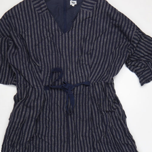 Kin Women’s Blue Striped Size 14 Wide-Leg V-Neck Jumpsuit