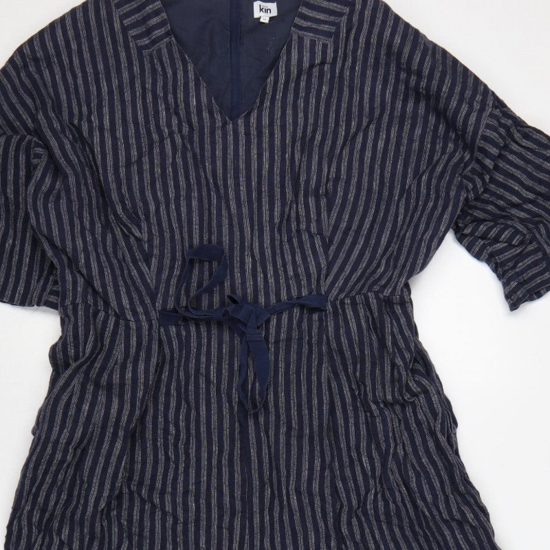 Kin Women’s Blue Striped Size 14 Wide-Leg V-Neck Jumpsuit