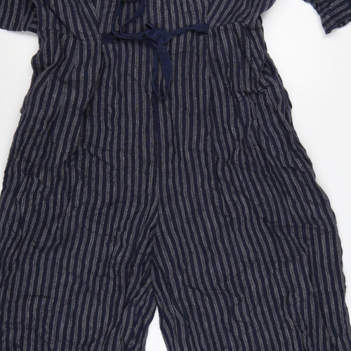 Kin Women’s Blue Striped Size 14 Wide-Leg V-Neck Jumpsuit