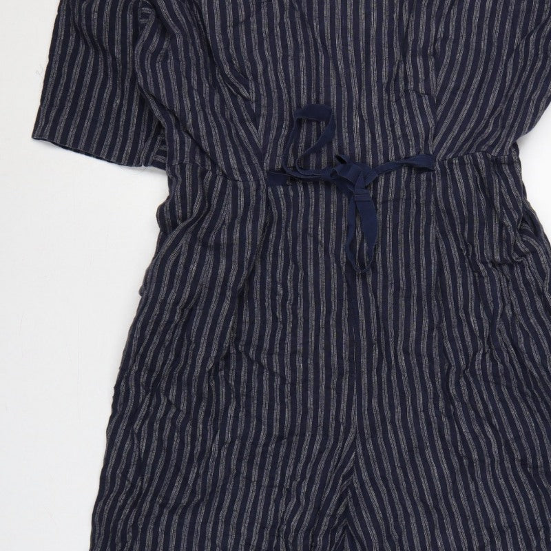 Kin Women’s Blue Striped Size 14 Wide-Leg V-Neck Jumpsuit