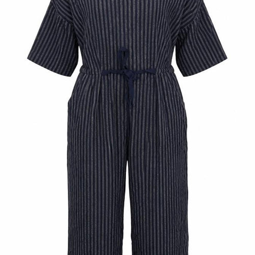 Kin Women’s Blue Striped Size 14 Wide-Leg V-Neck Jumpsuit