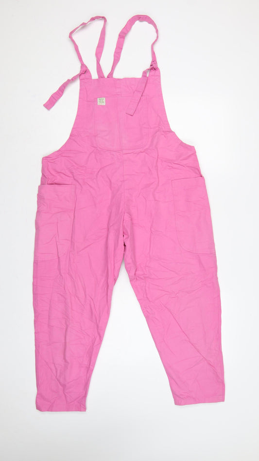 Lucy & Yak Women Pink Small Organic Cotton Dungarees Tapered Pockets