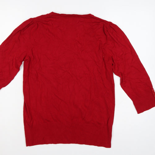 BHS Women Red UK 14 Henley Scoop Neck Button Knit Jumper