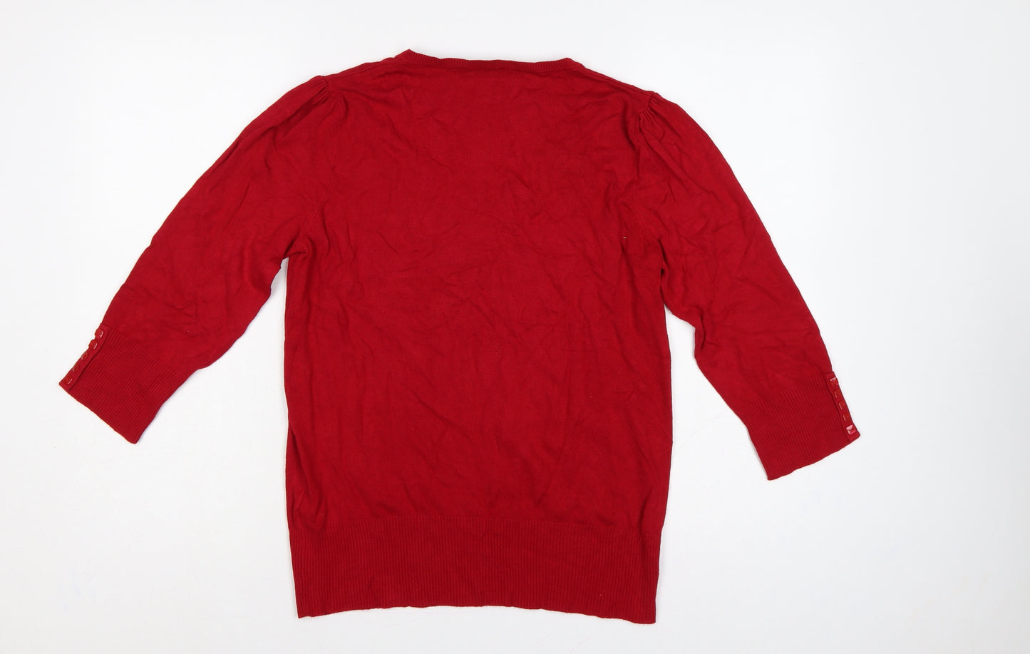 BHS Women Red UK 14 Henley Scoop Neck Button Knit Jumper