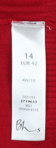BHS Women Red UK 14 Henley Scoop Neck Button Knit Jumper