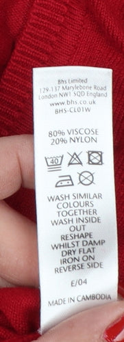 BHS Women Red UK 14 Henley Scoop Neck Button Knit Jumper
