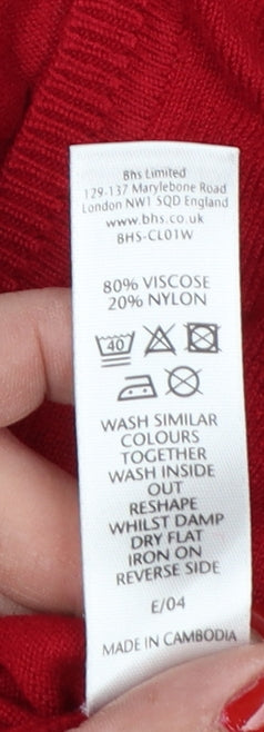 BHS Women Red UK 14 Henley Scoop Neck Button Knit Jumper