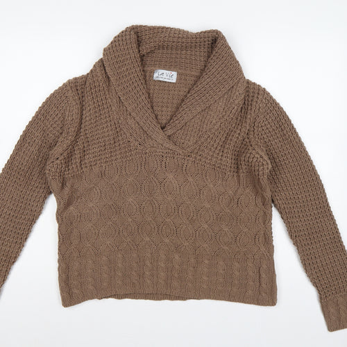 La Vie Women’s Brown UK 18 Cable Knit Cowl Neck Chunky Pullover Jumper