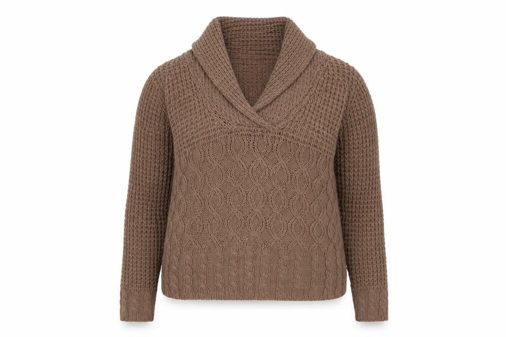 La Vie Women’s Brown UK 18 Cable Knit Cowl Neck Chunky Pullover Jumper