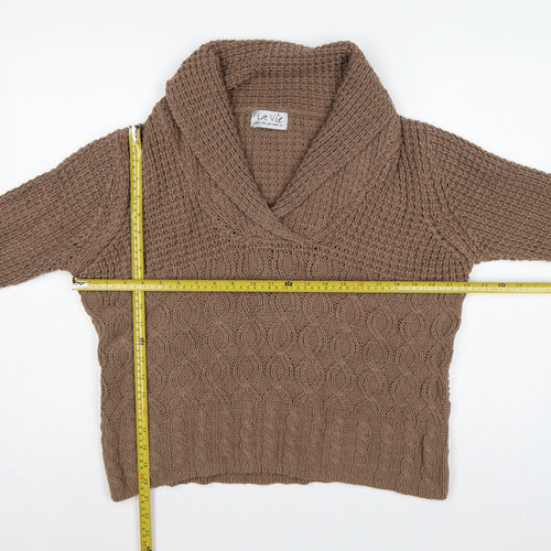 La Vie Women’s Brown UK 18 Cable Knit Cowl Neck Chunky Pullover Jumper