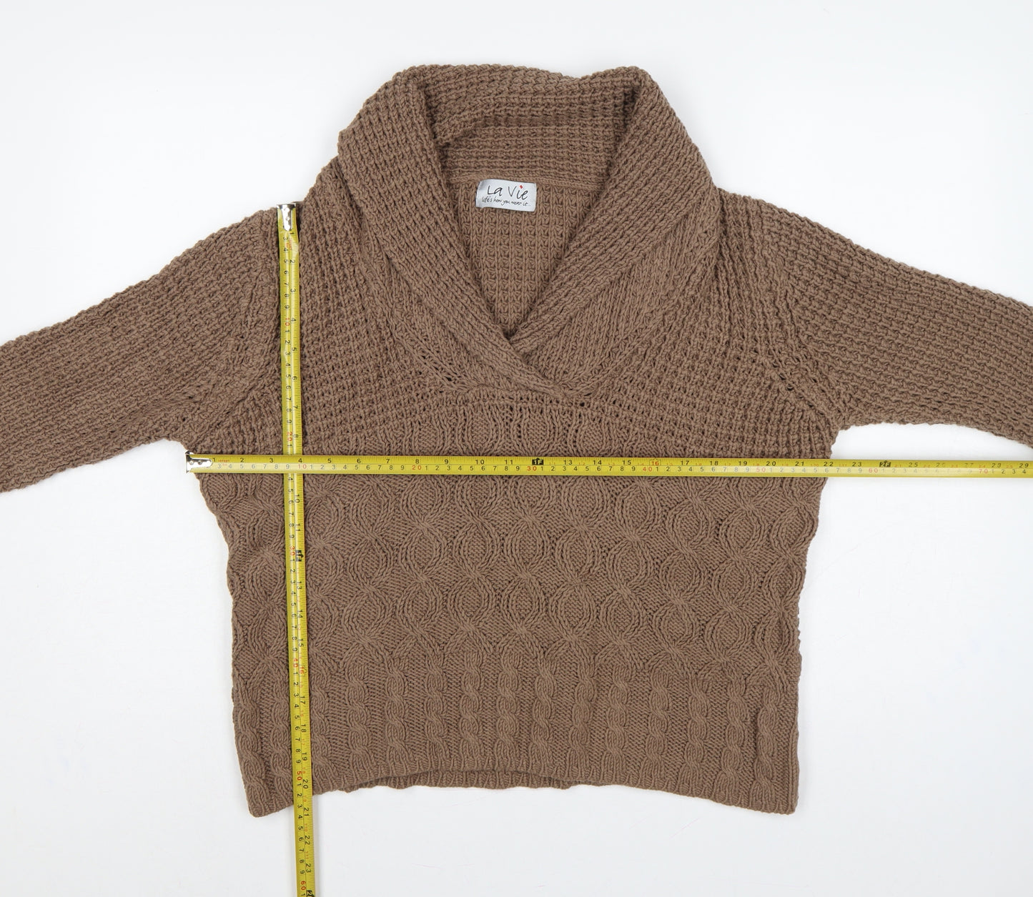 La Vie Women’s Brown UK 18 Cable Knit Cowl Neck Chunky Pullover Jumper