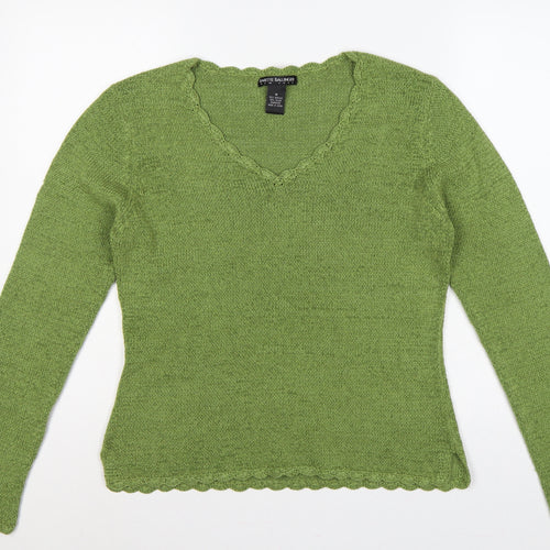 Babette Ballinger Women Green M V-Neck Raglan Knit Pullover Jumper