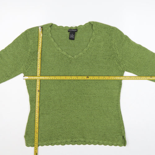 Babette Ballinger Women Green M V-Neck Raglan Knit Pullover Jumper