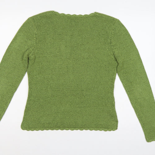 Babette Ballinger Women Green M V-Neck Raglan Knit Pullover Jumper