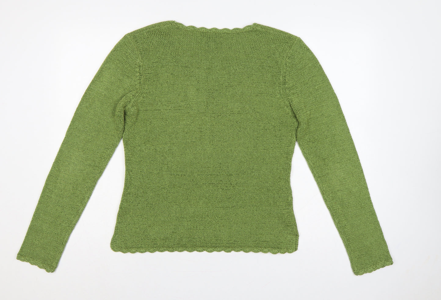 Babette Ballinger Women Green M V-Neck Raglan Knit Pullover Jumper