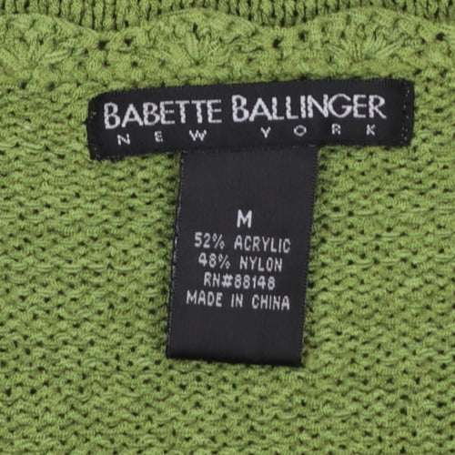 Babette Ballinger Women Green M V-Neck Raglan Knit Pullover Jumper