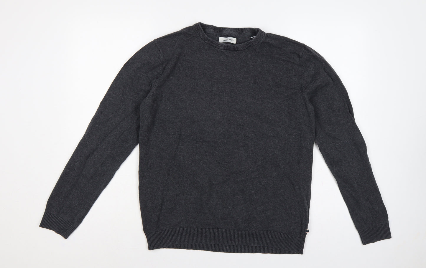 Jack & Jones Men’s Grey L Cotton Crew Neck Pullover Knit Jumper