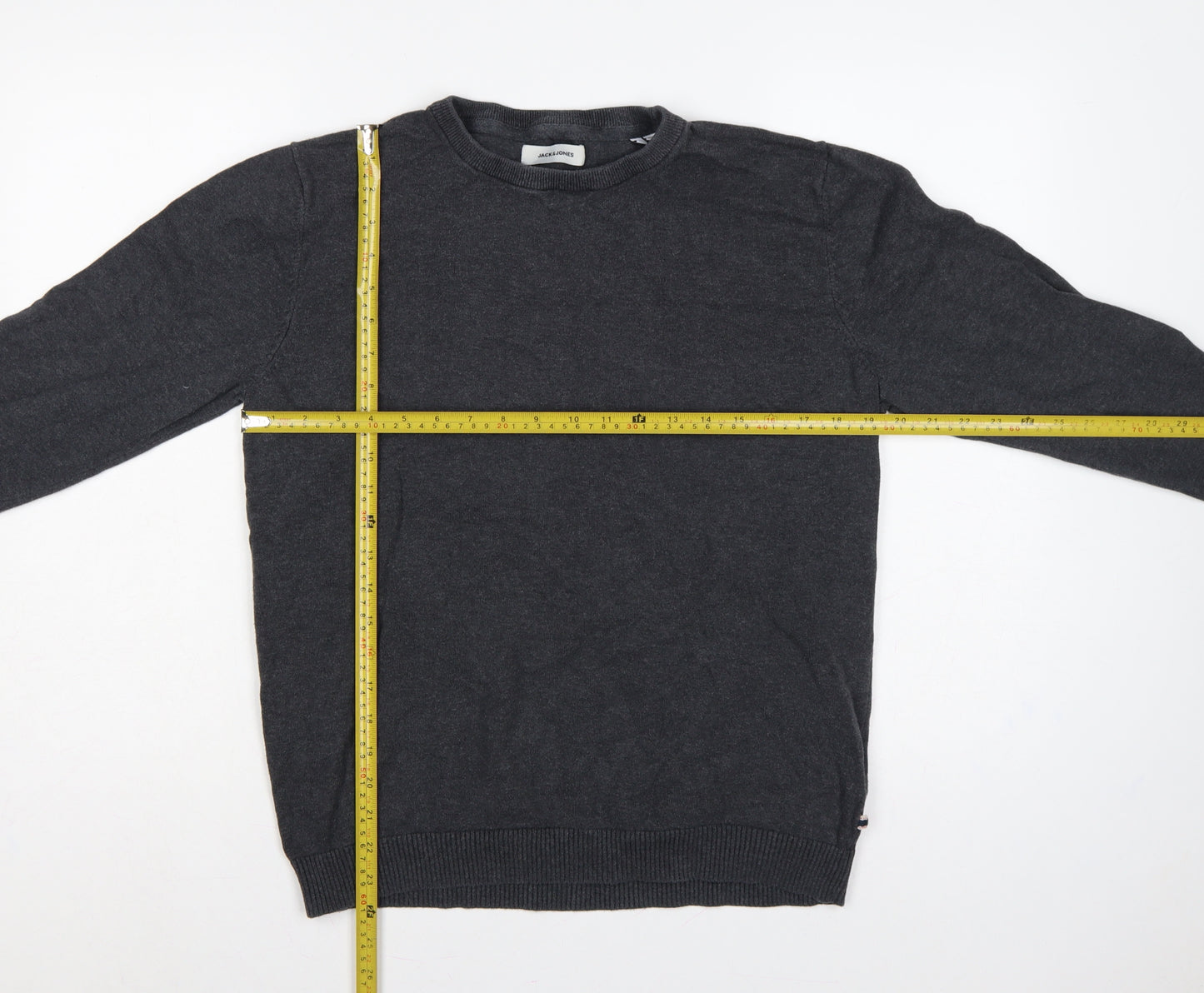 Jack & Jones Men’s Grey L Cotton Crew Neck Pullover Knit Jumper