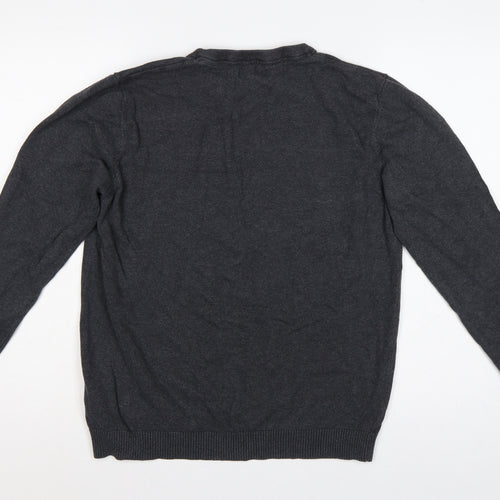 Jack & Jones Men’s Grey L Cotton Crew Neck Pullover Knit Jumper