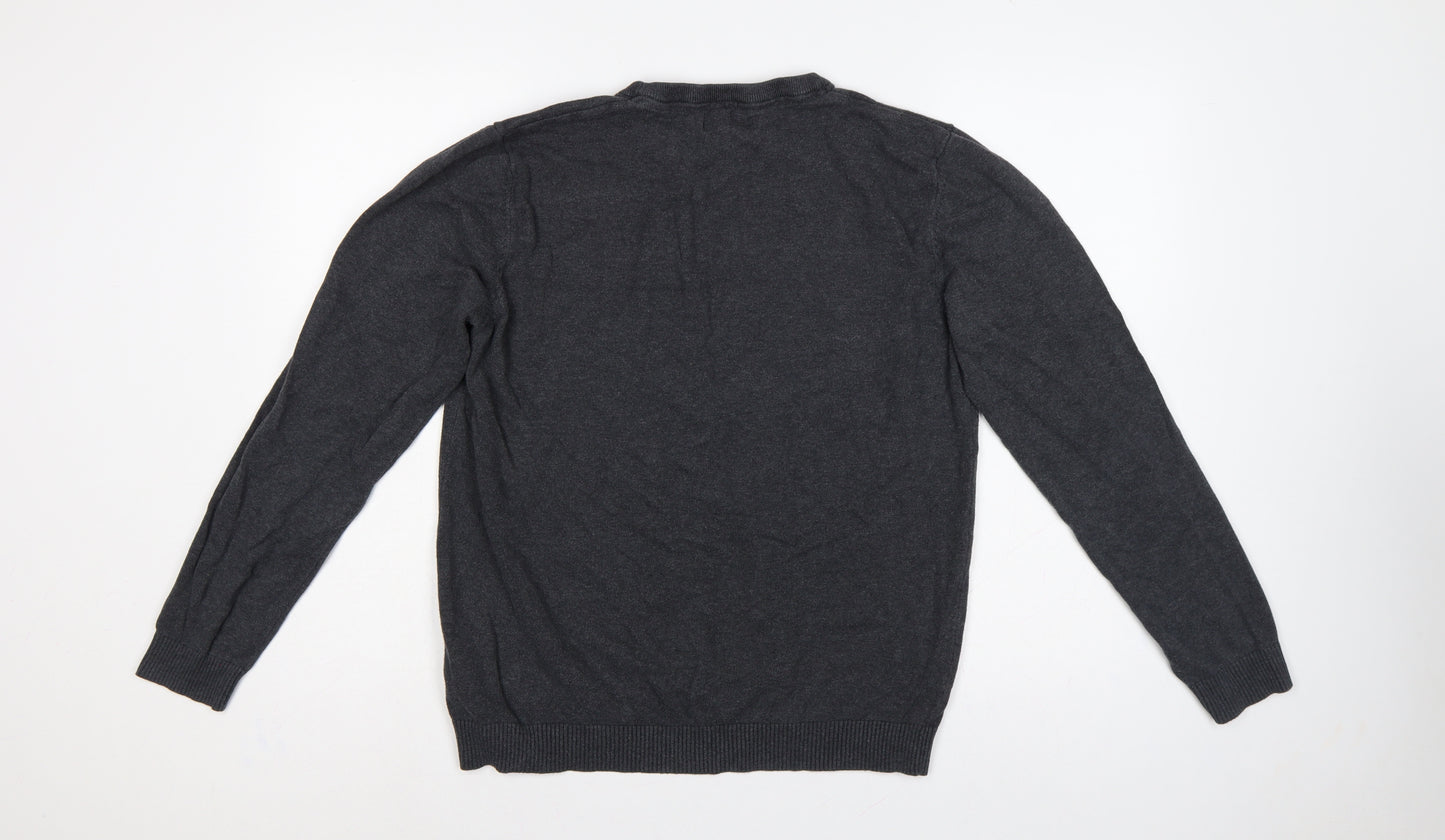 Jack & Jones Men’s Grey L Cotton Crew Neck Pullover Knit Jumper