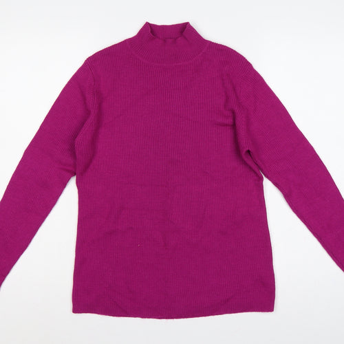 Damart Women’s Purple Rib Knit Mock Neck Pullover Jumper Size 16