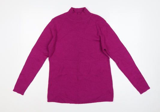 Damart Women’s Purple Rib Knit Mock Neck Pullover Jumper Size 16