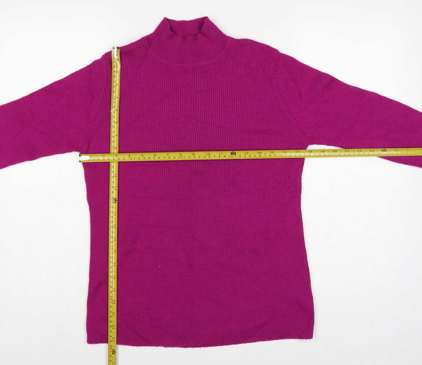 Damart Women’s Purple Rib Knit Mock Neck Pullover Jumper Size 16