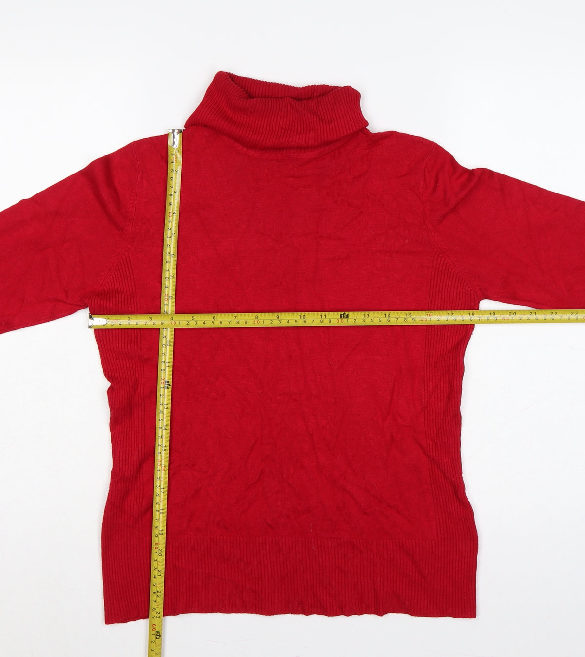 Close-up detail of M&Co. Women Red M Roll Neck Knit jumper Button Cuffs