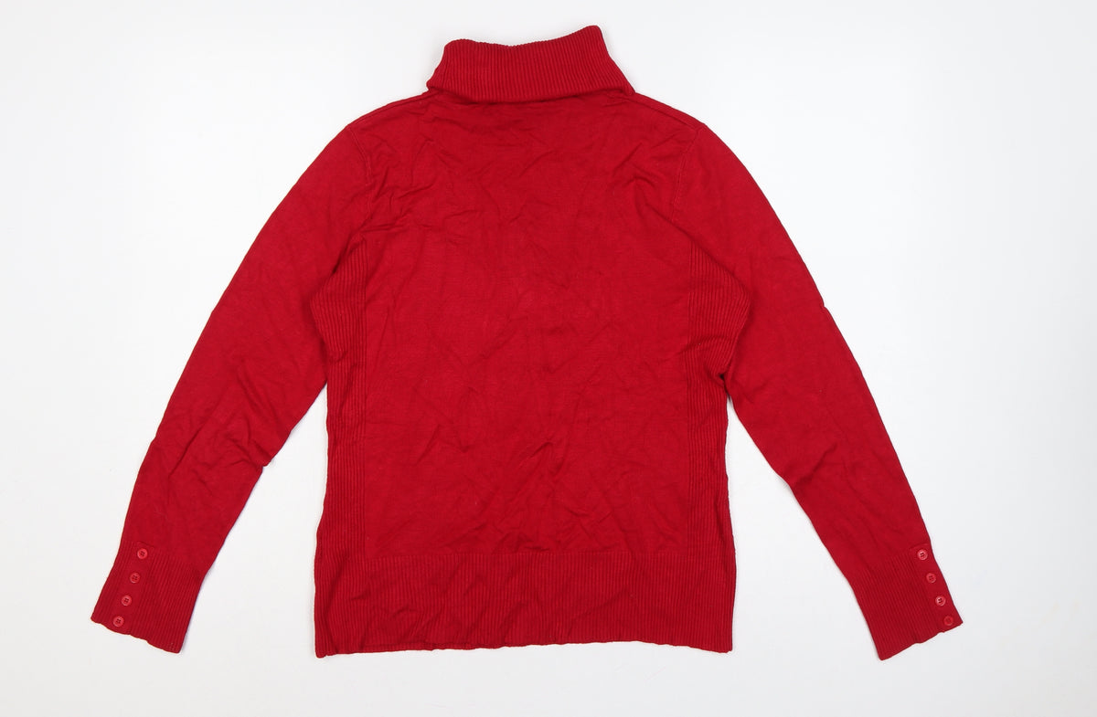 Brand and care label for M&Co. Women Red M Roll Neck Knit jumper Button Cuffs