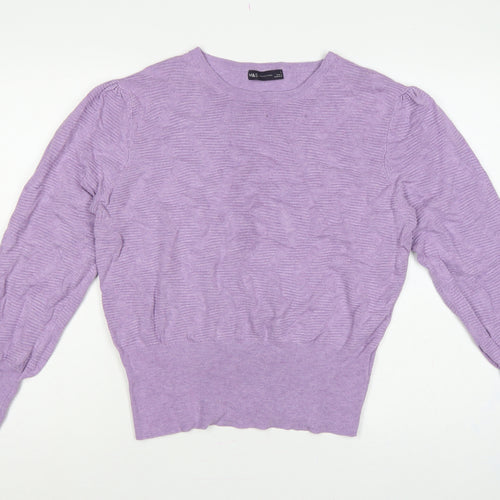 Marks and Spencer Women Purple L Puff Sleeve Crew Neck Jumper