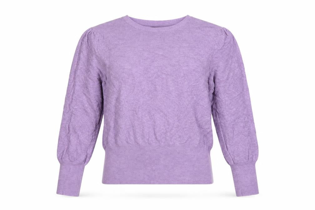 Marks and Spencer Women Purple L Puff Sleeve Crew Neck Jumper